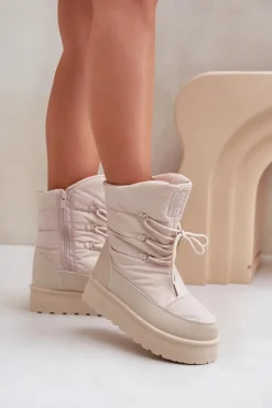 New Big Star Shoes Śniegowce Na Platformie Na Zamek Big Star OO274885 Beżowe Beżowy