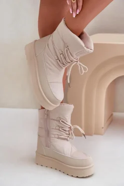 New Big Star Shoes Śniegowce Na Platformie Na Zamek Big Star OO274885 Beżowe Beżowy