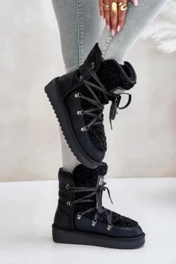 D.Franklin Śniegowce Na Platformie Wegańskie DFSH370004 Czarne Czarny