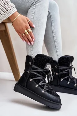 D.Franklin Śniegowce Na Platformie Wegańskie DFSH370004 Czarne Czarny