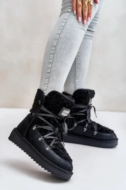 D.Franklin Śniegowce Na Platformie Wegańskie DFSH370004 Czarne Czarny