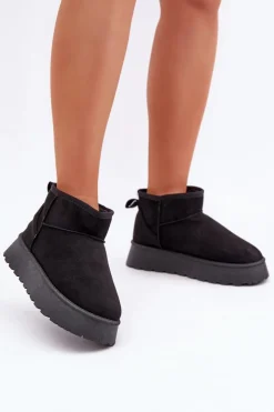 New Boto Śniegowce Na Platformie Z Eko Zamszu Czarne Vlivana