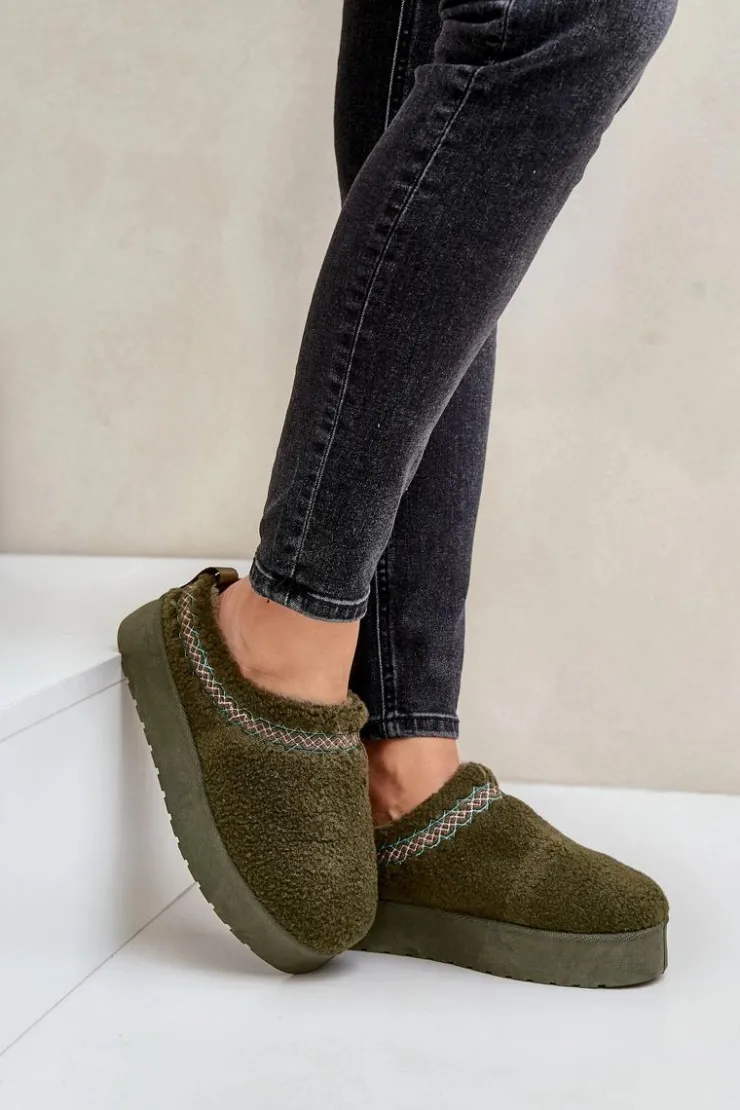 Damskie Boto Śniegowce Na Platformie Z Futerkiem Typu Baranek Ciemnozielone Mesirra