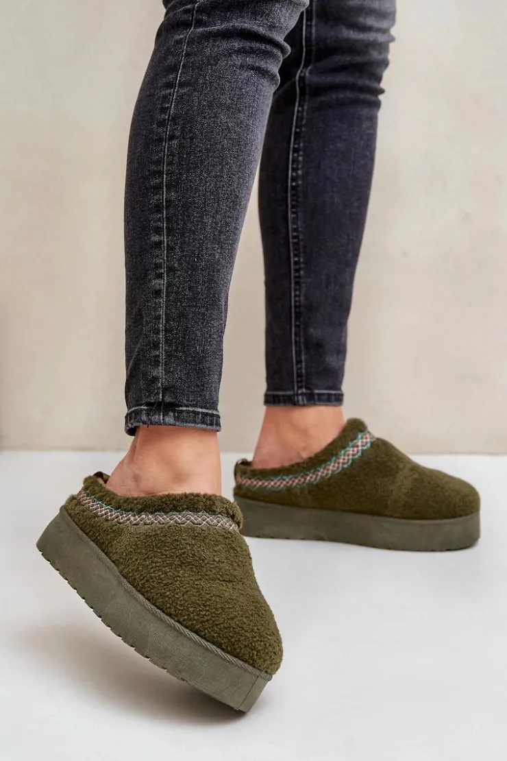 Damskie Boto Śniegowce Na Platformie Z Futerkiem Typu Baranek Ciemnozielone Mesirra