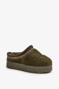 Damskie Boto Śniegowce Na Platformie Z Futerkiem Typu Baranek Ciemnozielone Mesirra