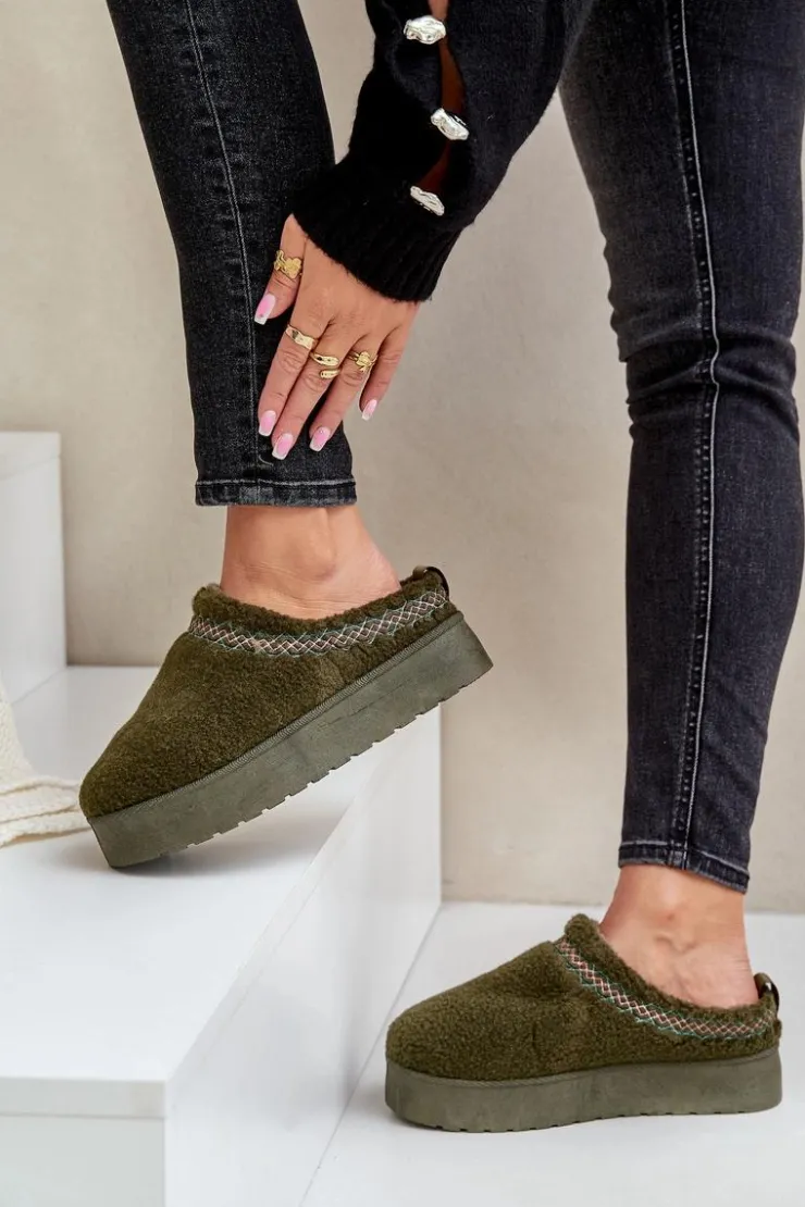 Damskie Boto Śniegowce Na Platformie Z Futerkiem Typu Baranek Ciemnozielone Mesirra