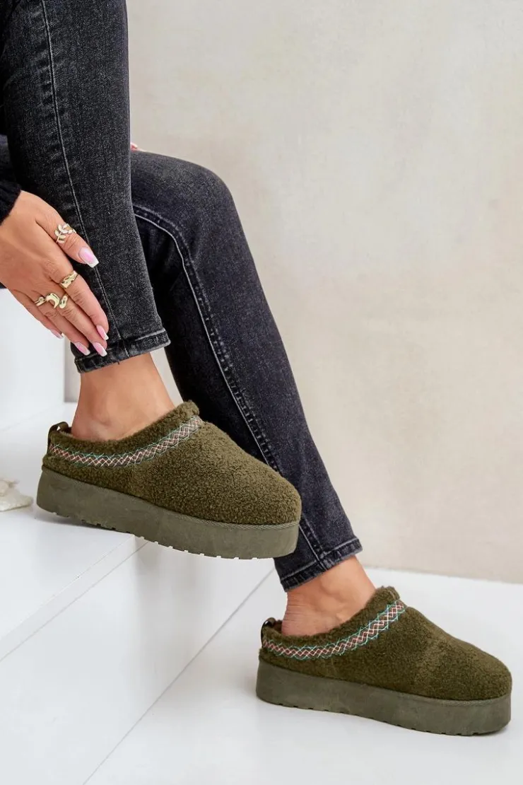 Damskie Boto Śniegowce Na Platformie Z Futerkiem Typu Baranek Ciemnozielone Mesirra