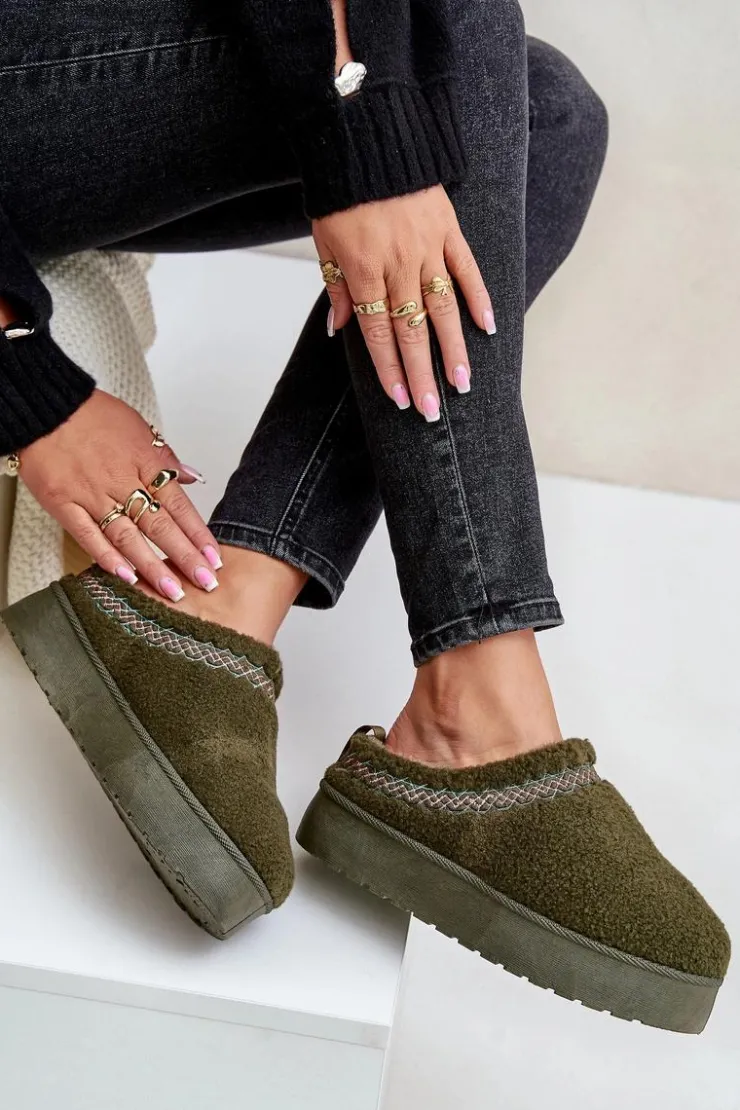 Damskie Boto Śniegowce Na Platformie Z Futerkiem Typu Baranek Ciemnozielone Mesirra