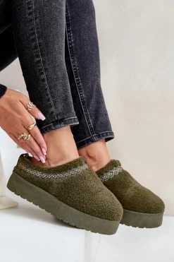 Damskie Boto Śniegowce Na Platformie Z Futerkiem Typu Baranek Ciemnozielone Mesirra