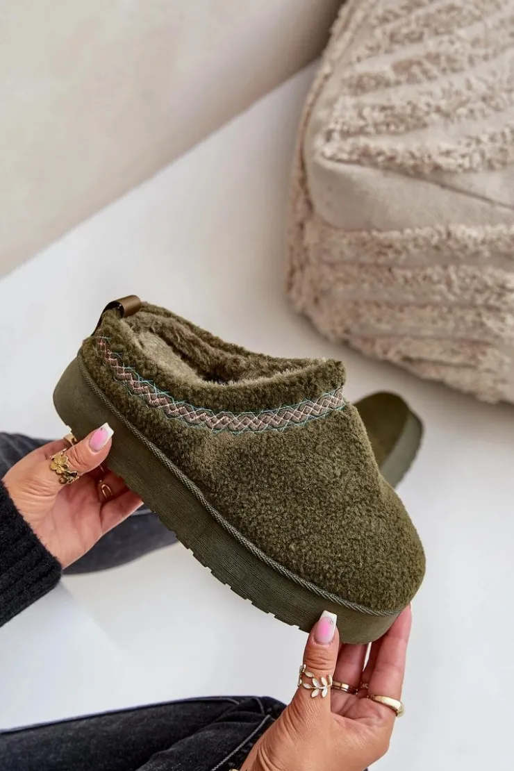 Damskie Boto Śniegowce Na Platformie Z Futerkiem Typu Baranek Ciemnozielone Mesirra