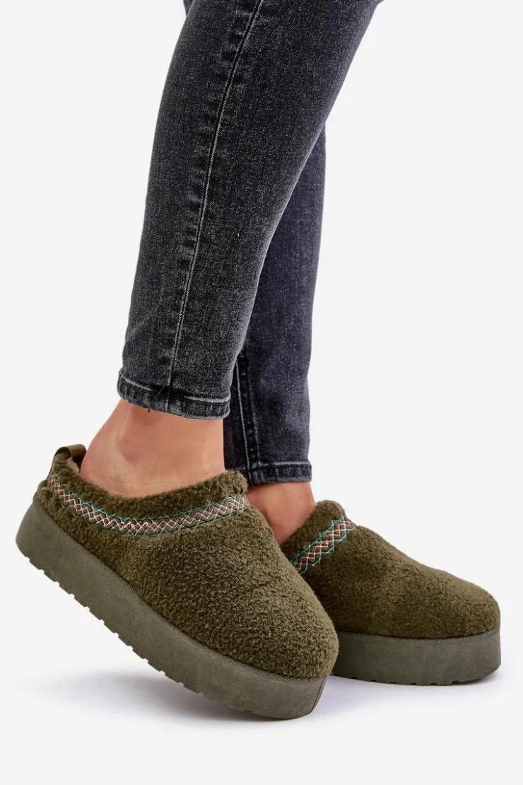 Damskie Boto Śniegowce Na Platformie Z Futerkiem Typu Baranek Ciemnozielone Mesirra