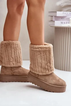 Evento Śniegowce Damskie*Śniegowce Na Platformie Z Wywiniętą Cholewką Beżowe Lisonea