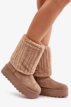 Evento Śniegowce Damskie*Śniegowce Na Platformie Z Wywiniętą Cholewką Beżowe Lisonea