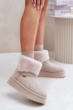 Clearance Big Star Shoes Śniegowce Na Platformie Z Futerkiem Big Star OO274A107 Jasnobeżowe Beżowy