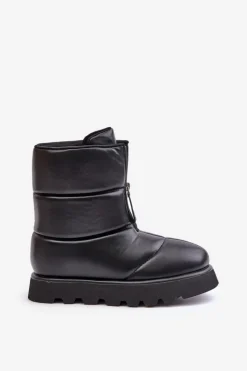 Damskie Boto Śniegowce Na Platformie Z Zamkiem Eko Skórzane Czarne Resisia