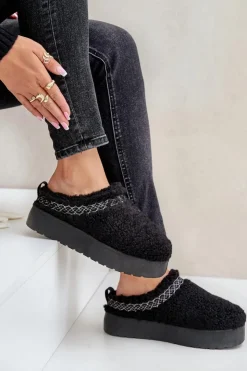 Boto Śniegowce Damskie|Kapcie Klasyczne*Śniegowce Na Platformie Z Futerkiem Typu Baranek Czarne Mesirra