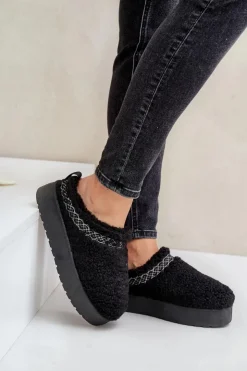 Boto Śniegowce Damskie|Kapcie Klasyczne*Śniegowce Na Platformie Z Futerkiem Typu Baranek Czarne Mesirra