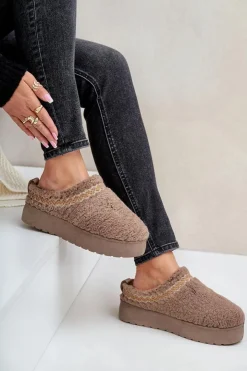 Boto Śniegowce Na Platformie Z Futerkiem Typu Baranek Ciemnobeżowe Mesirra