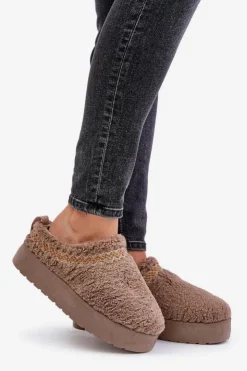 Boto Śniegowce Na Platformie Z Futerkiem Typu Baranek Ciemnobeżowe Mesirra