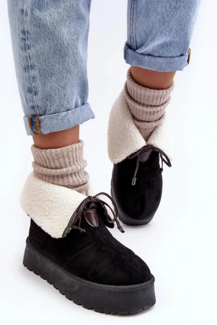 Boto Śniegowce Damskie*Śniegowce Na Platformie Z Kożuchem Czarne Olimuka Czarny