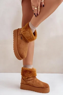 Big Star Shoes Śniegowce Damskie*Śniegowce Na Platformie Z Futerkiem Big Star OO274A106 Camel Brązowy