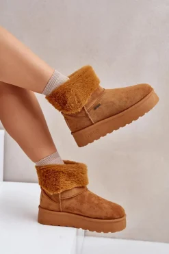 Big Star Shoes Śniegowce Damskie*Śniegowce Na Platformie Z Futerkiem Big Star OO274A106 Camel Brązowy