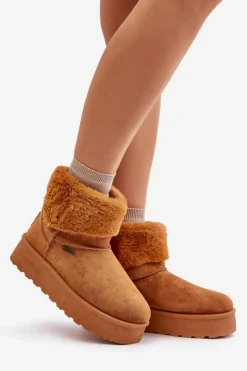 Big Star Shoes Śniegowce Damskie*Śniegowce Na Platformie Z Futerkiem Big Star OO274A106 Camel Brązowy