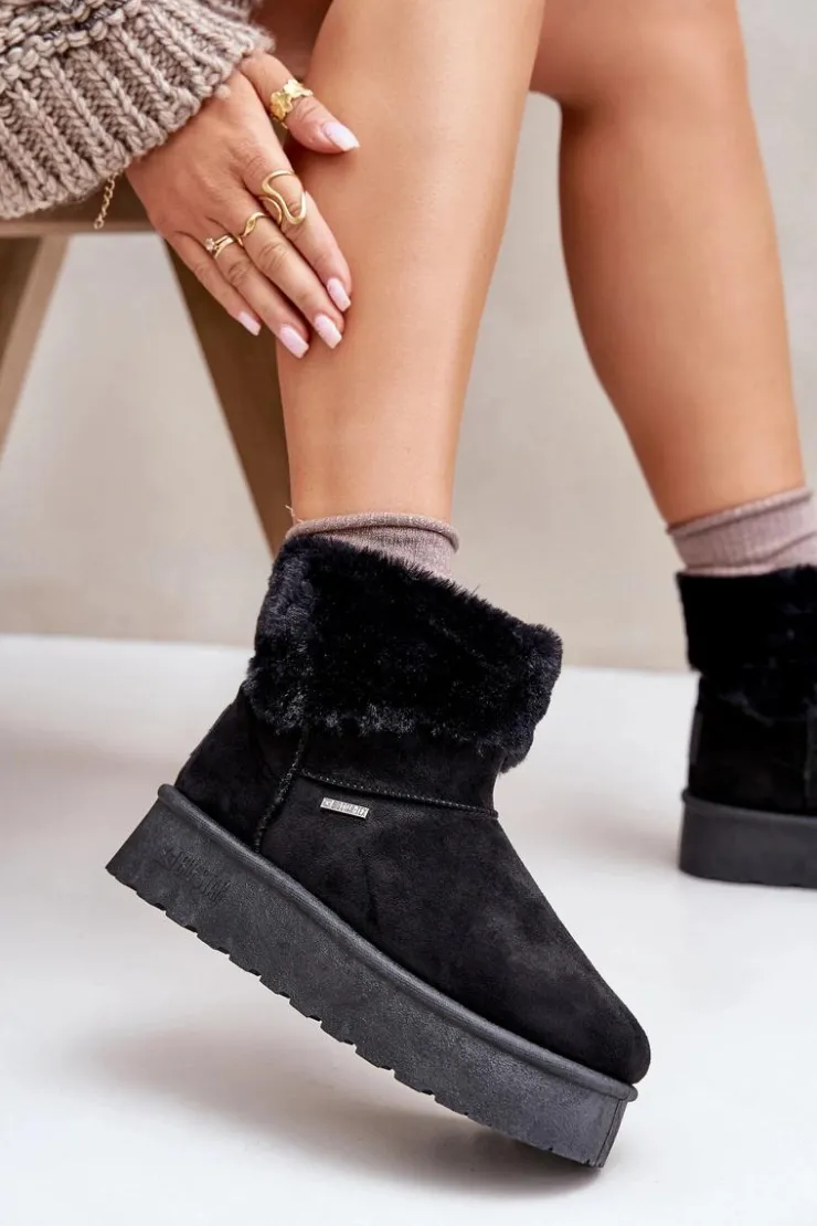 Big Star Shoes Śniegowce Damskie*Śniegowce Na Platformie Z Futerkiem Big Star OO274A108 Czarne Czarny