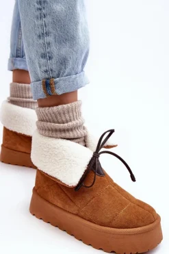 Damskie Boto Śniegowce Na Platformie Z Kożuchem Camel Olimuka