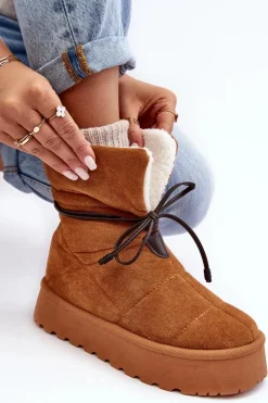Damskie Boto Śniegowce Na Platformie Z Kożuchem Camel Olimuka