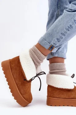 Damskie Boto Śniegowce Na Platformie Z Kożuchem Camel Olimuka