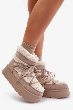Best Boto Śniegowce Na Platformie Z Wiązaniem Jasnobeżowe Izathiel