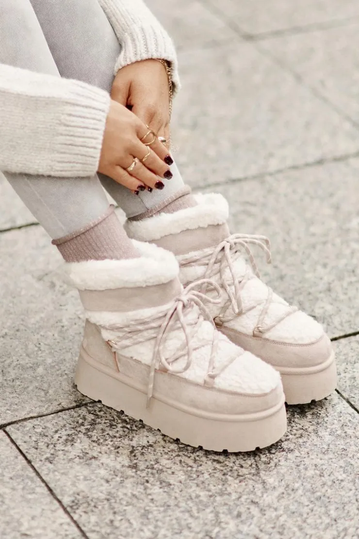 Best Boto Śniegowce Na Platformie Z Wiązaniem Jasnobeżowe Izathiel