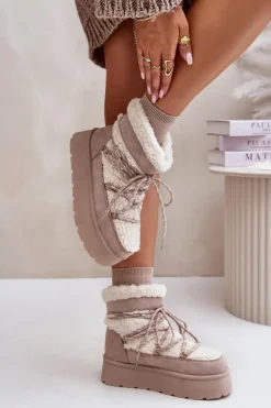 Best Boto Śniegowce Na Platformie Z Wiązaniem Jasnobeżowe Izathiel