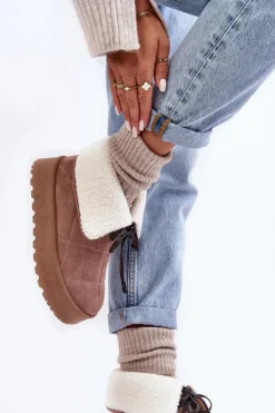 Online Boto Śniegowce Na Platformie Z Kożuchem Beżowe Olimuka Beżowy