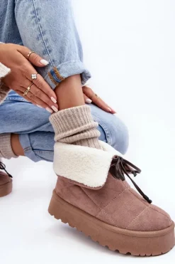 Online Boto Śniegowce Na Platformie Z Kożuchem Beżowe Olimuka Beżowy