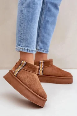 Boto Śniegowce Damskie*Śniegowce Na Platformie Ze Wzorem Camel Udra Brązowy