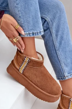 Boto Śniegowce Damskie*Śniegowce Na Platformie Ze Wzorem Camel Udra Brązowy