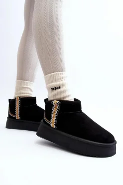 Damskie Boto Śniegowce Na Platformie Ze Wzorem Czarne Udra