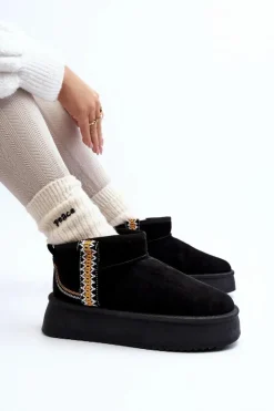 Damskie Boto Śniegowce Na Platformie Ze Wzorem Czarne Udra