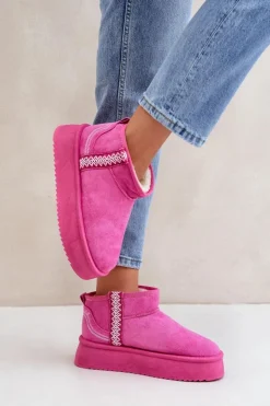 Boto Śniegowce Damskie*Śniegowce Na Platformie Ze Wzorem Różowe Udra