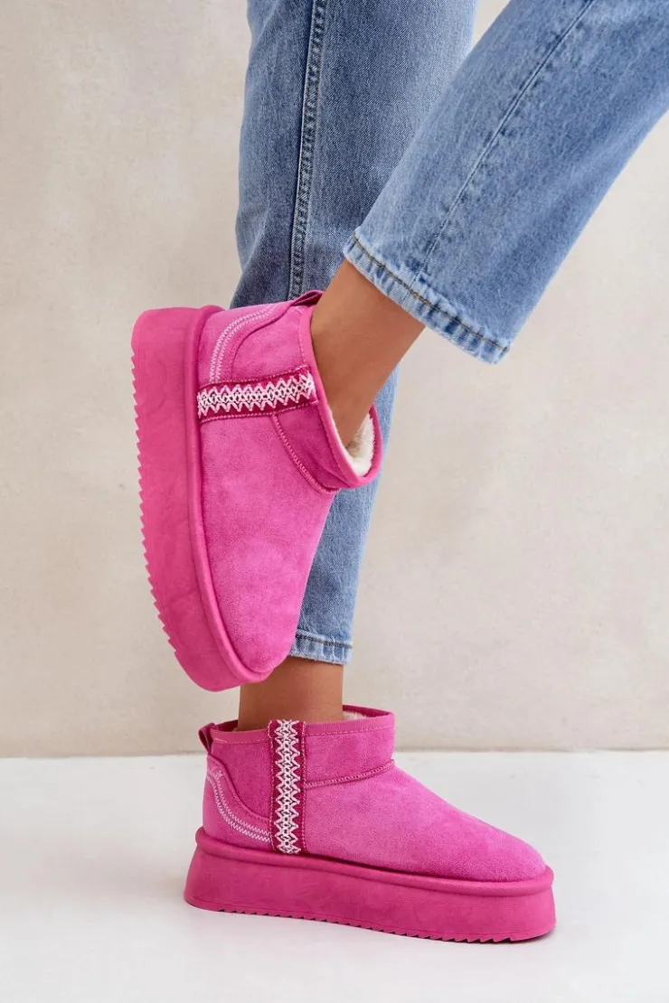 Boto Śniegowce Damskie*Śniegowce Na Platformie Ze Wzorem Różowe Udra