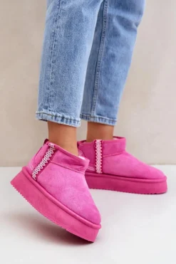 Boto Śniegowce Damskie*Śniegowce Na Platformie Ze Wzorem Różowe Udra