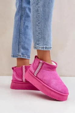 Boto Śniegowce Damskie*Śniegowce Na Platformie Ze Wzorem Różowe Udra