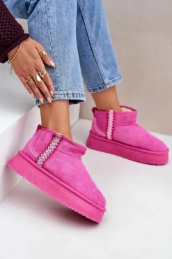 Boto Śniegowce Damskie*Śniegowce Na Platformie Ze Wzorem Różowe Udra