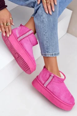 Boto Śniegowce Damskie*Śniegowce Na Platformie Ze Wzorem Różowe Udra