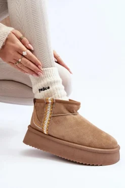 New Boto Śniegowce Na Platformie Ze Wzorem Jasnobrązowe Udra Brązowy