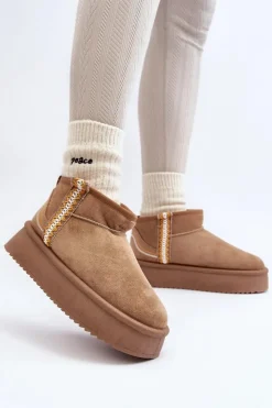 New Boto Śniegowce Na Platformie Ze Wzorem Jasnobrązowe Udra Brązowy