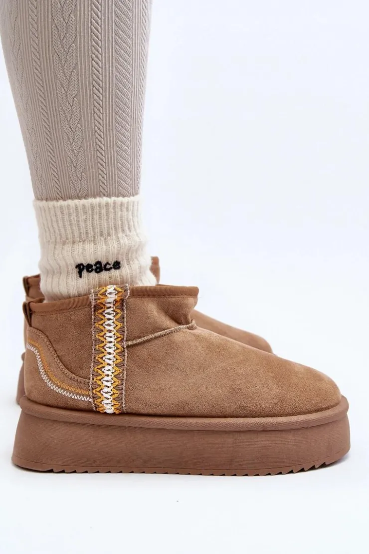 New Boto Śniegowce Na Platformie Ze Wzorem Jasnobrązowe Udra Brązowy