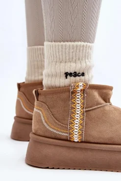 New Boto Śniegowce Na Platformie Ze Wzorem Jasnobrązowe Udra Brązowy